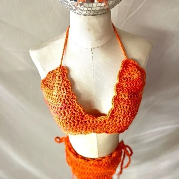 ORANGE ANGORA BLEND CROCHETED BIKINI - Picture 5 of 15